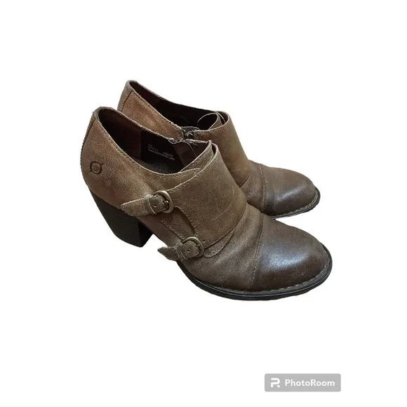 Born Brown Davis Monk Strap Booties/clogs distressed suede size 8 - Picture 4 of 6